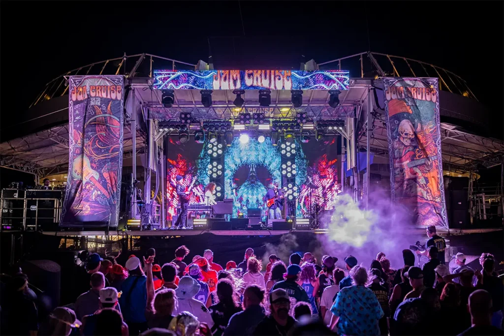 Pool Deck Stage at night.