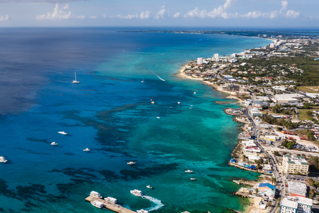 An aerial photo of Grand Cayman.