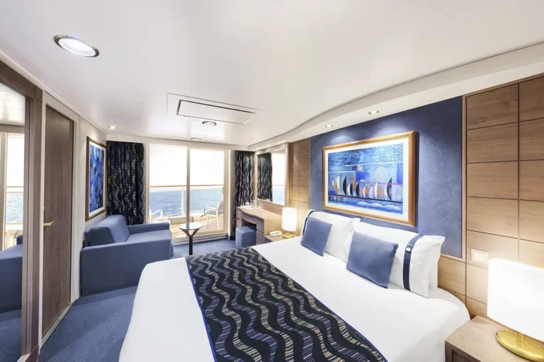 Single bed cabin with an ocean view balcony.