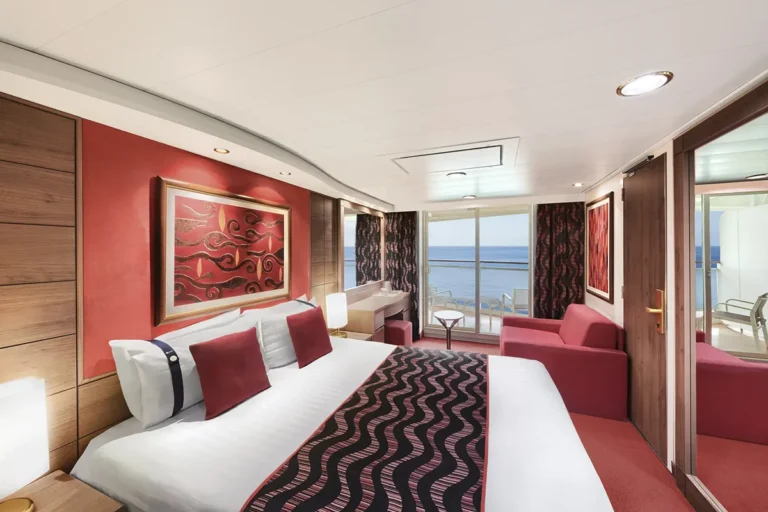 Single bed cabin with ocean view balcony.