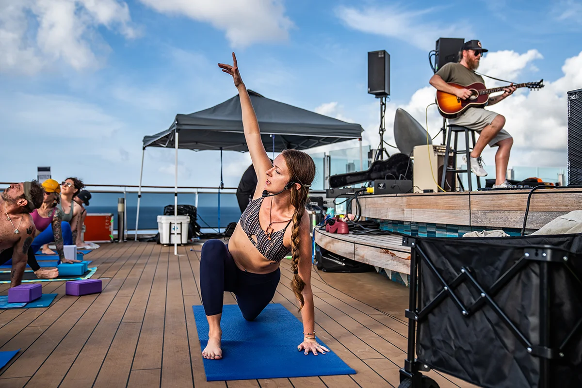 A Wellness At Sea yoga class.